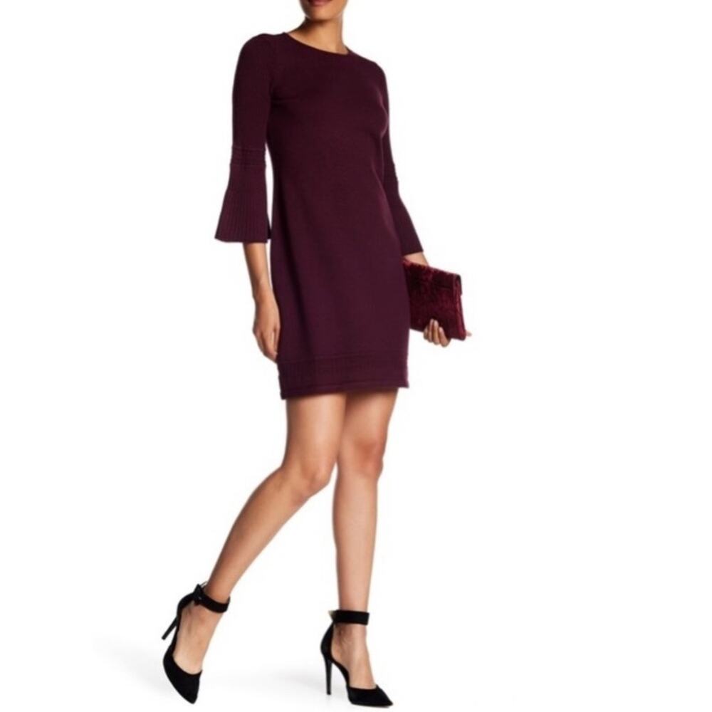 Vince Camuto Burgundy Sheath Bell Sleeve Dress